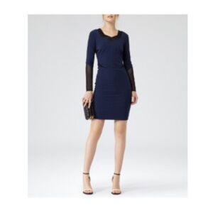 Reiss Dress Blue Womens Size 8 Body Mesh Design Long Sleeve Occasion Wear